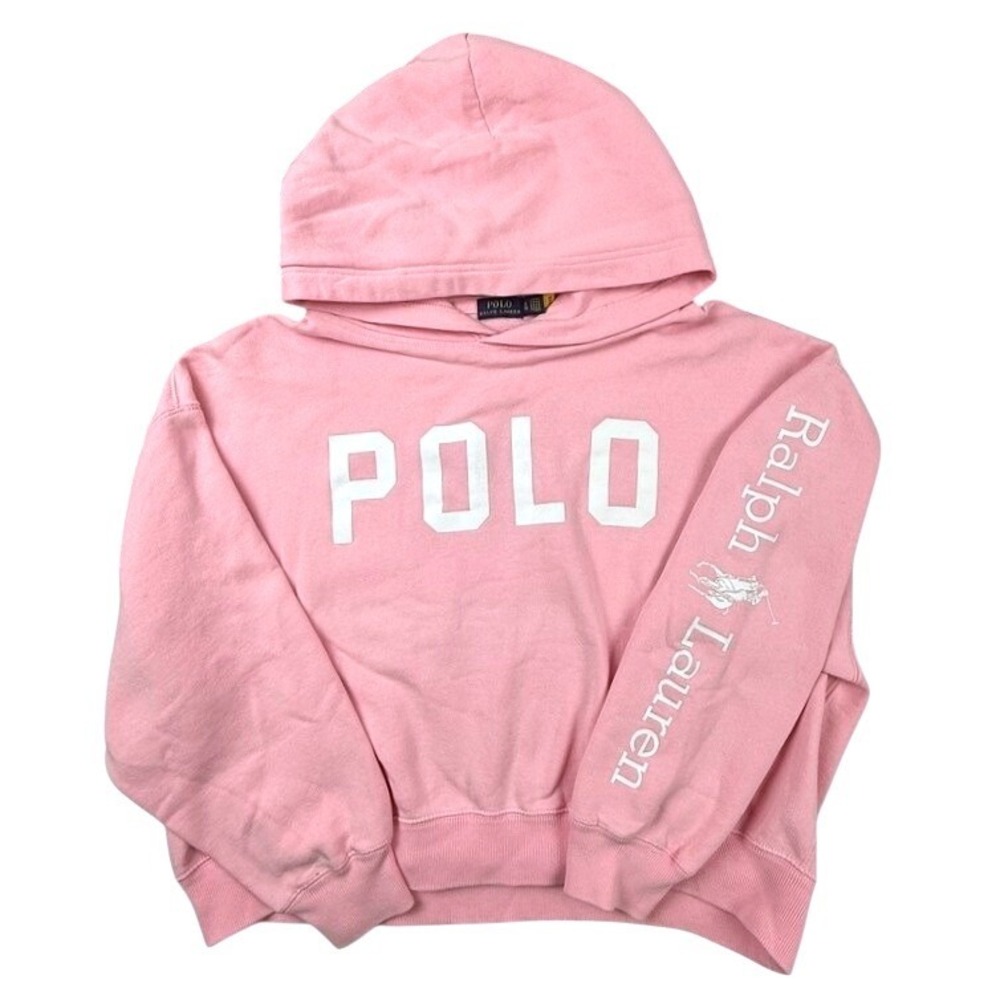 Polo Ralph Lauren Womens Pink Cropped Hoodie Logo Graphic Sweatshirt XL - Picture 3 of 5